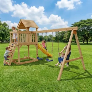 Wooden Swing Set with Slide