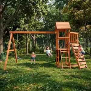 backyard wooden swing set