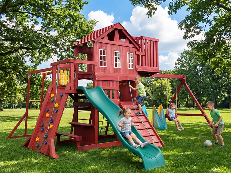 wooden swing set with monkey bars